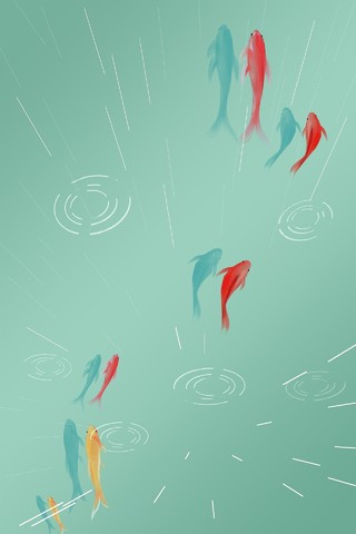 春天下雨绿色卡通中国风金鱼雨水节气海报背景